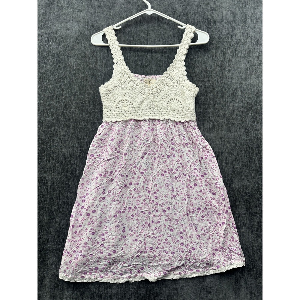 Jessica Simpson Babydoll Dress Womens S Purple White Floral Crochet Smocked Back